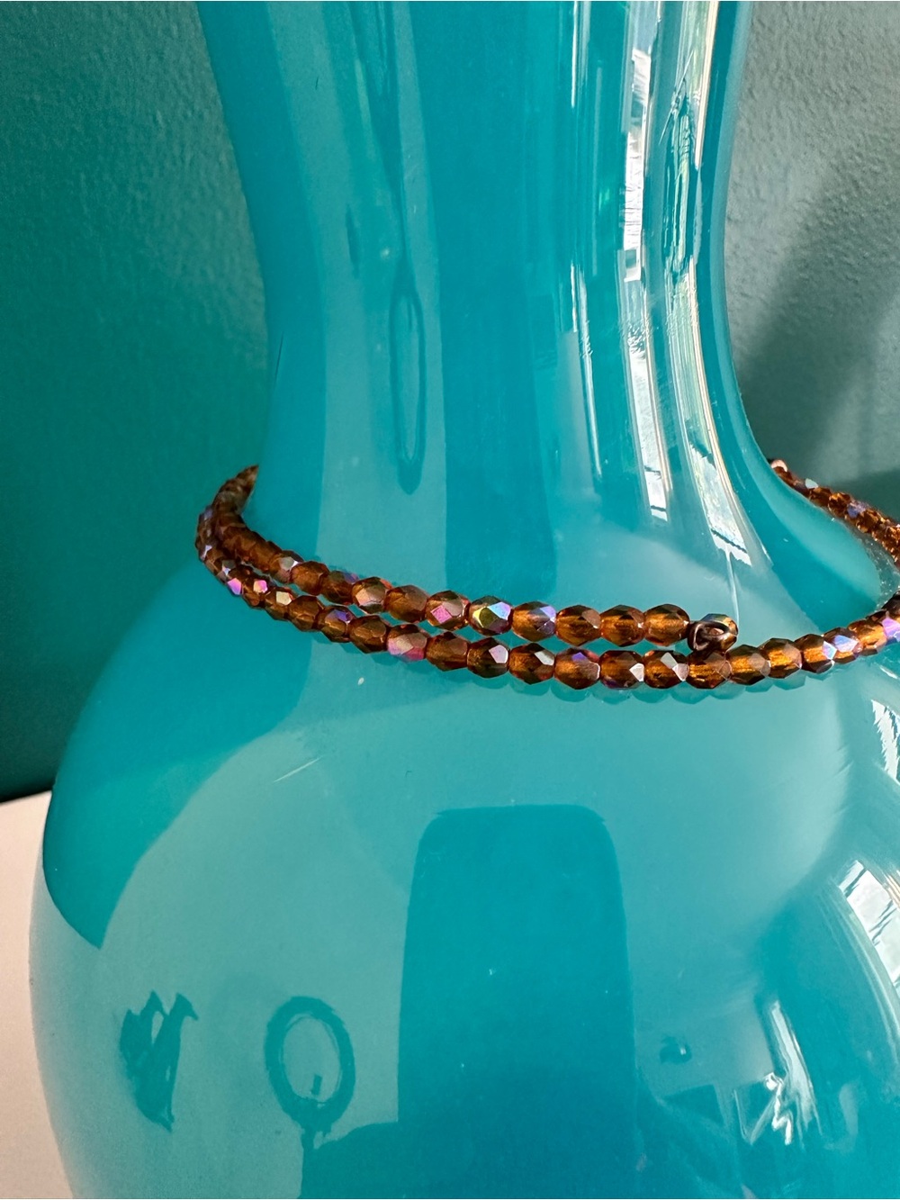 Vintage-Inspired Art Nouveau Deco  Amber colored Beaded Pendant Choker Necklace - Picture 3 of 4